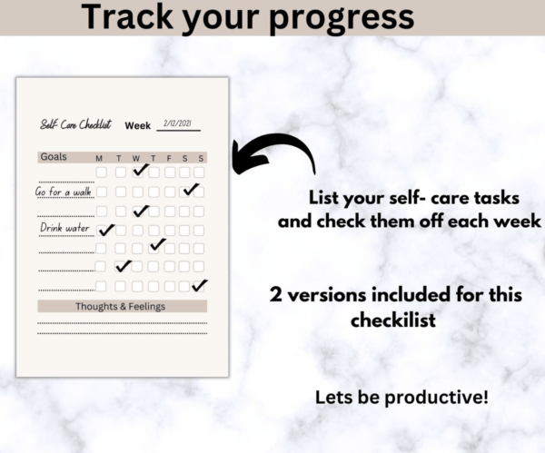 Self-Care Planner Checklist Daily Well-being Mindfulness, Self Printable Plan Motivation. - Image 2