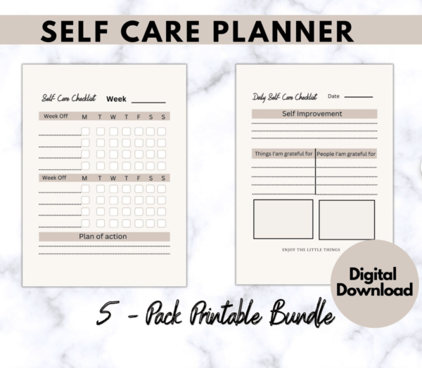 Self-Care Planner Checklist Daily Well-being Mindfulness, Self Printable Plan Motivation. - Image 3